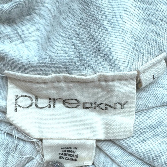 PURE DKNY HEATHER OATMEAL/GRAY OPEN FRONT DRAWSTRING HEM COTTON CARDIGAN - Picture 9 of 14